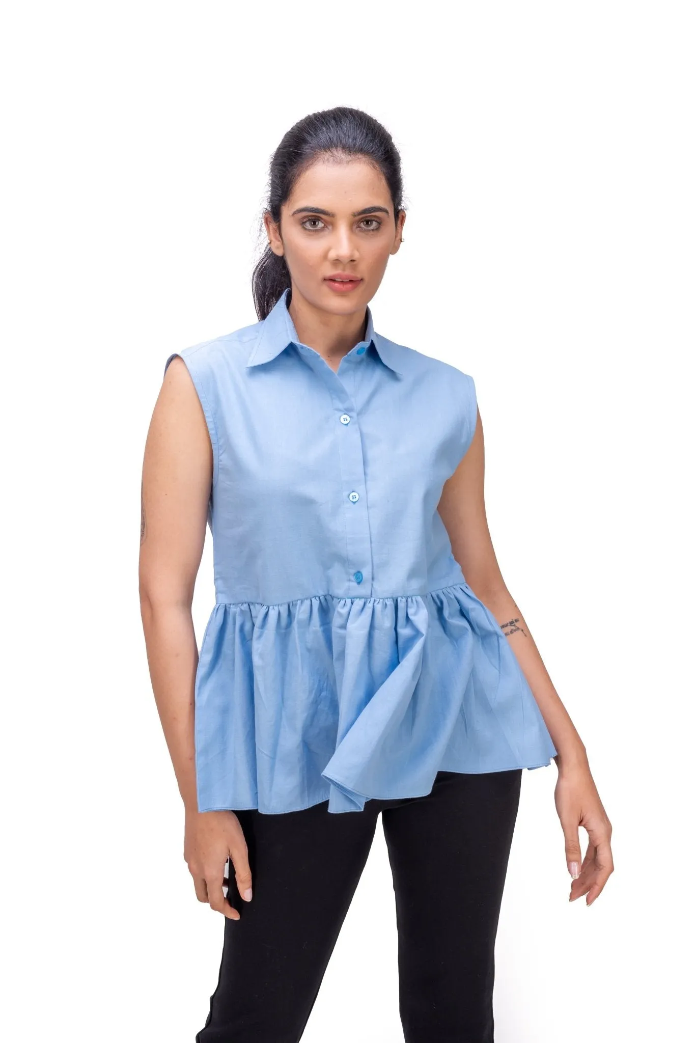 421-403 White Lotus "Sally" Short Top with Collar