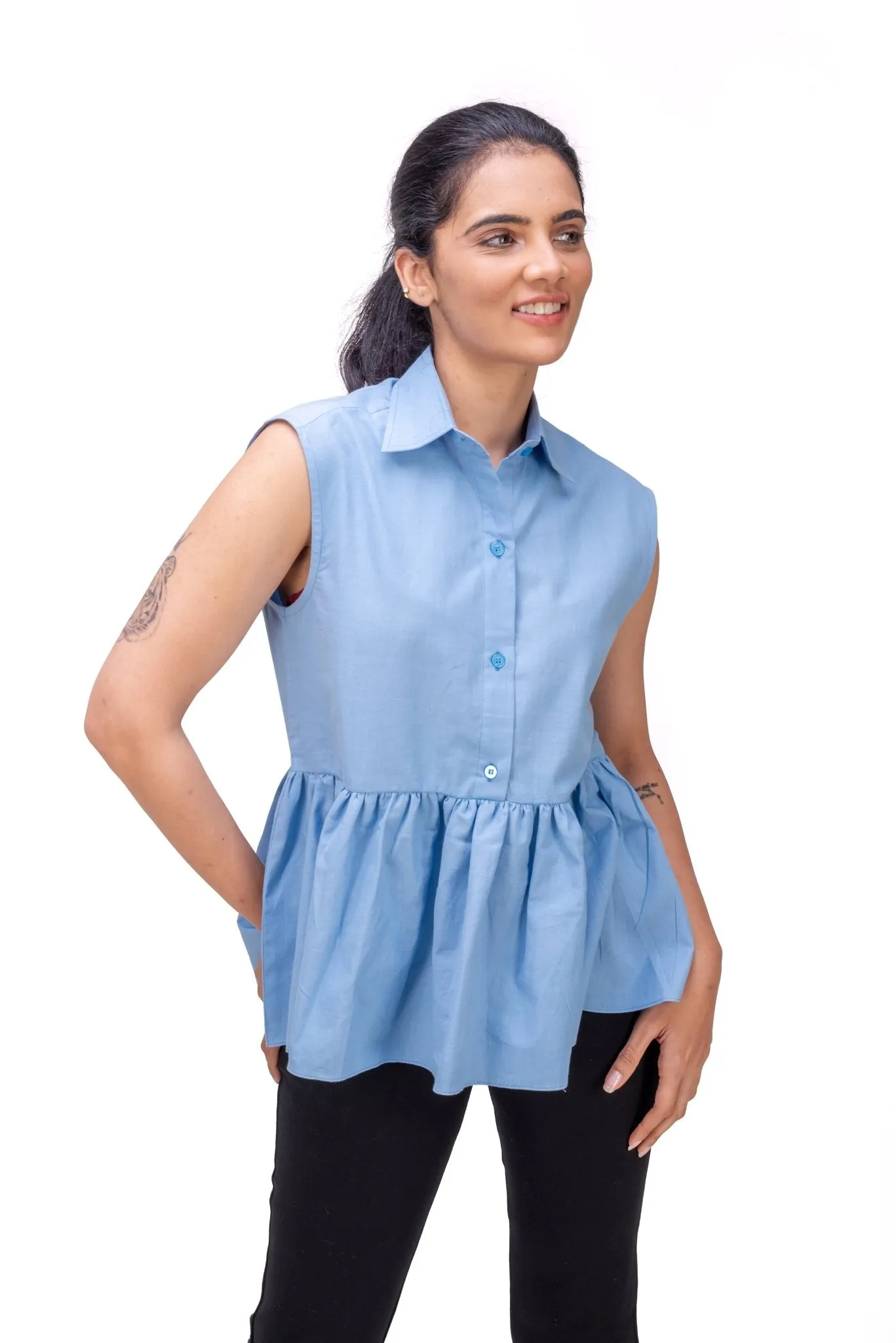 421-403 White Lotus "Sally" Short Top with Collar