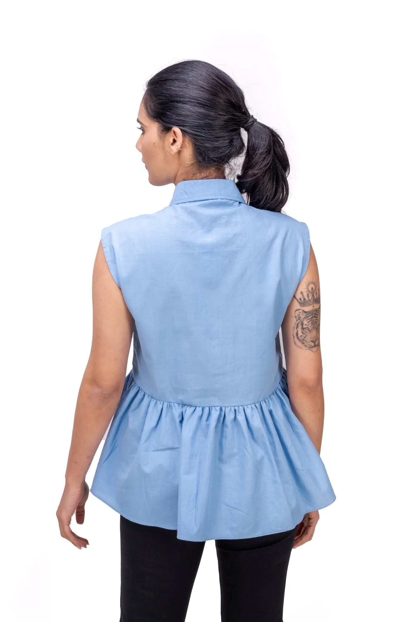 421-403 White Lotus "Sally" Short Top with Collar
