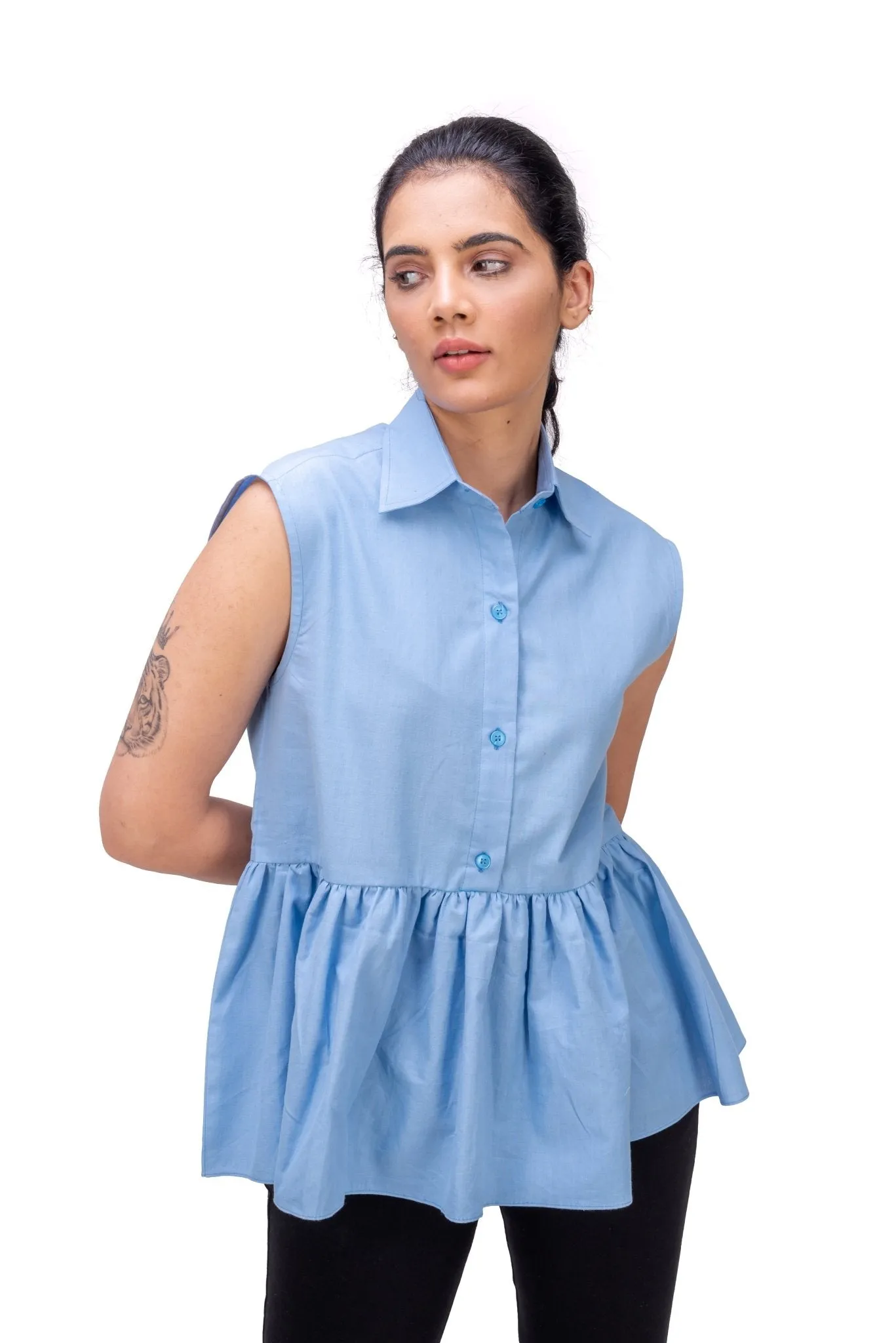 421-403 White Lotus "Sally" Short Top with Collar