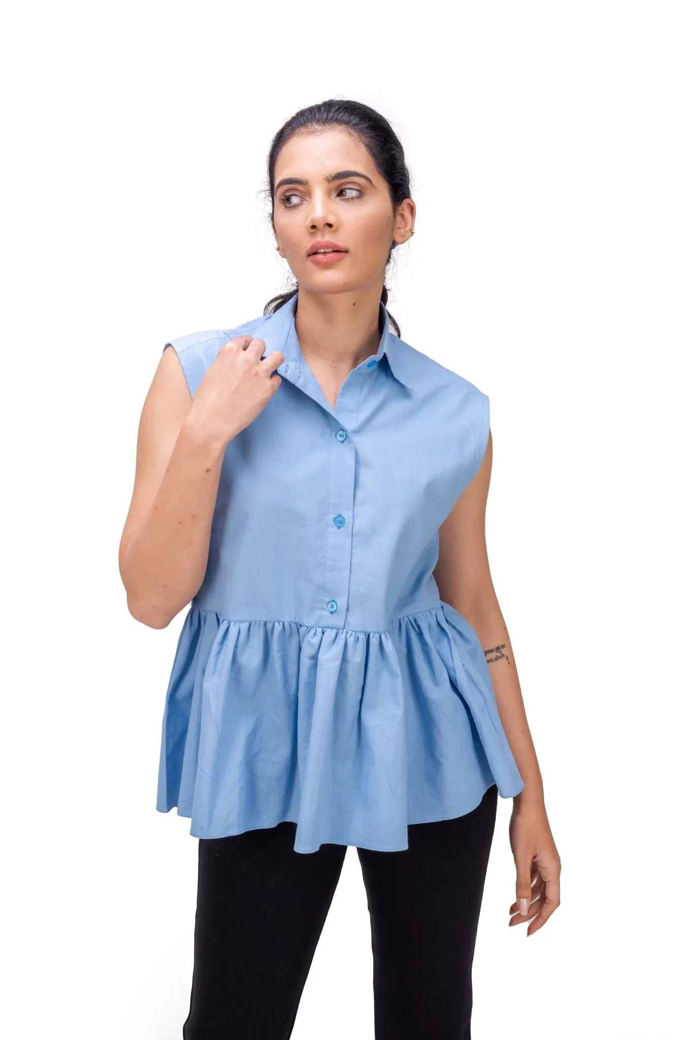 421-403 White Lotus "Sally" Short Top with Collar