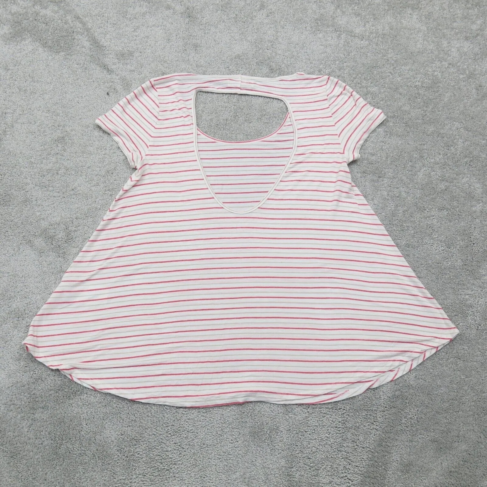 Abercrombie & Fitch Womens Tunic Blouse Top Striped Back Keyhole White Red SZ M