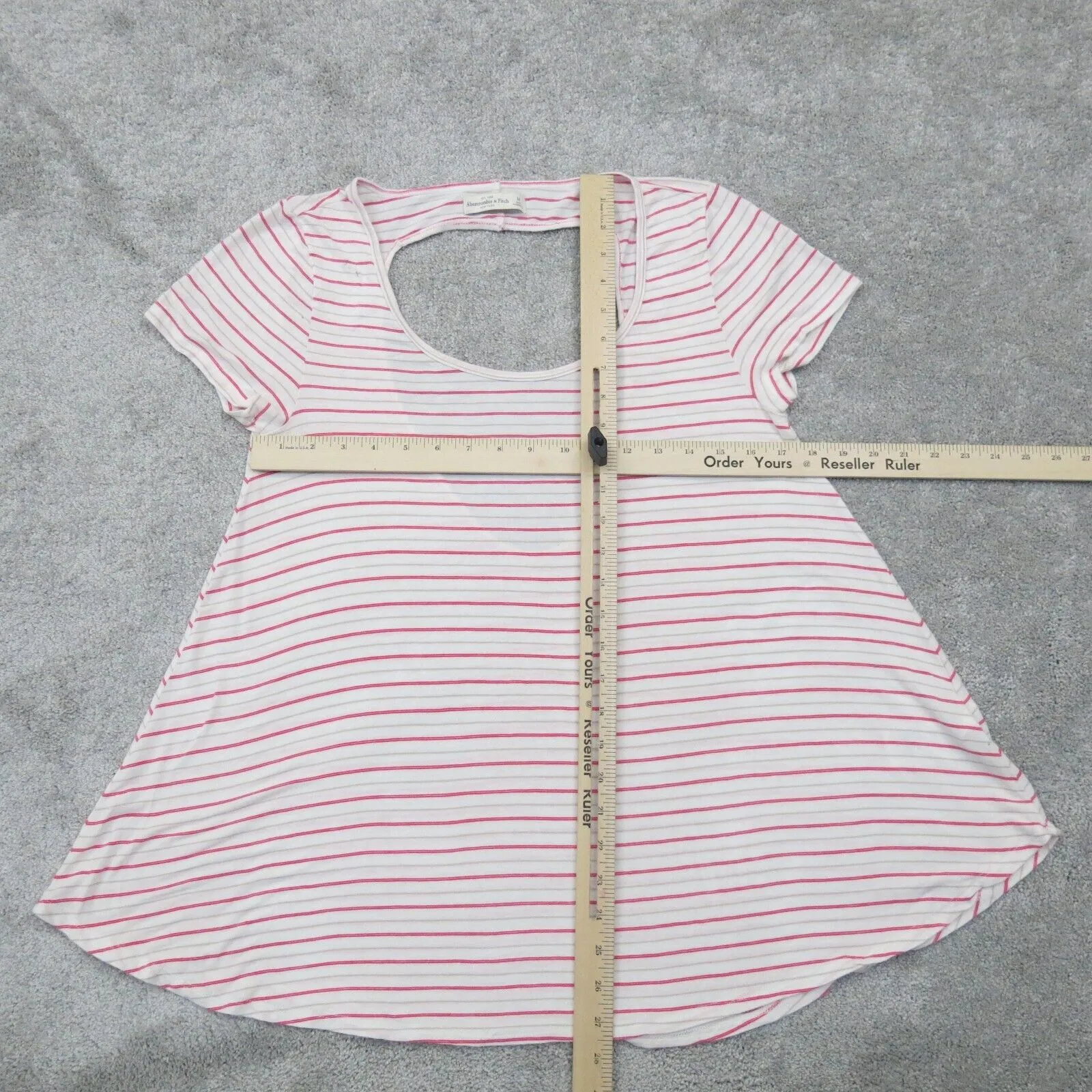 Abercrombie & Fitch Womens Tunic Blouse Top Striped Back Keyhole White Red SZ M