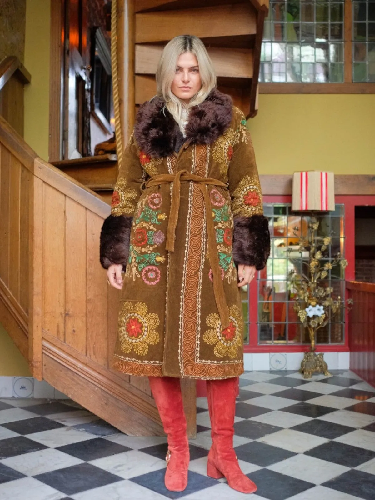 Aisara Wrap Coat - S | Multi Print/Brown