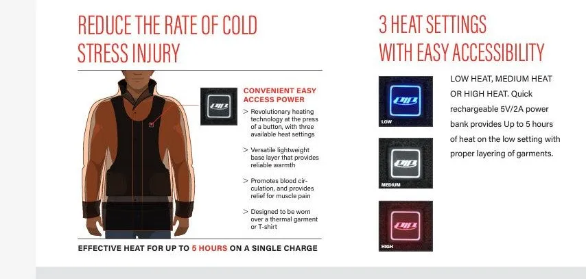 Base Layer Heated Active Fit One Size Workwear Cold Warm Vest