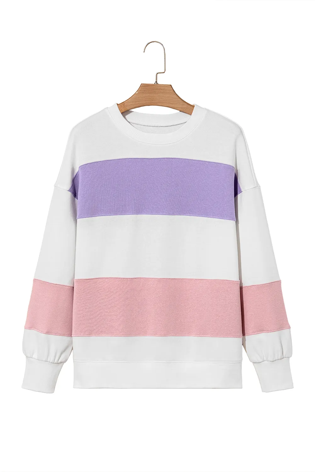 Beige Colorblock Patchwork Drop Shoulder Crewneck Sweatshirt