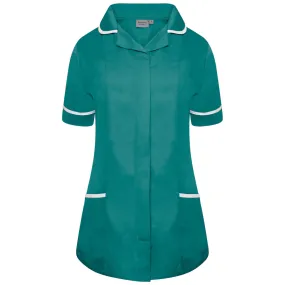Bottle Green/White Contrast Ladies Tunic with Round Collar - NCLTPS