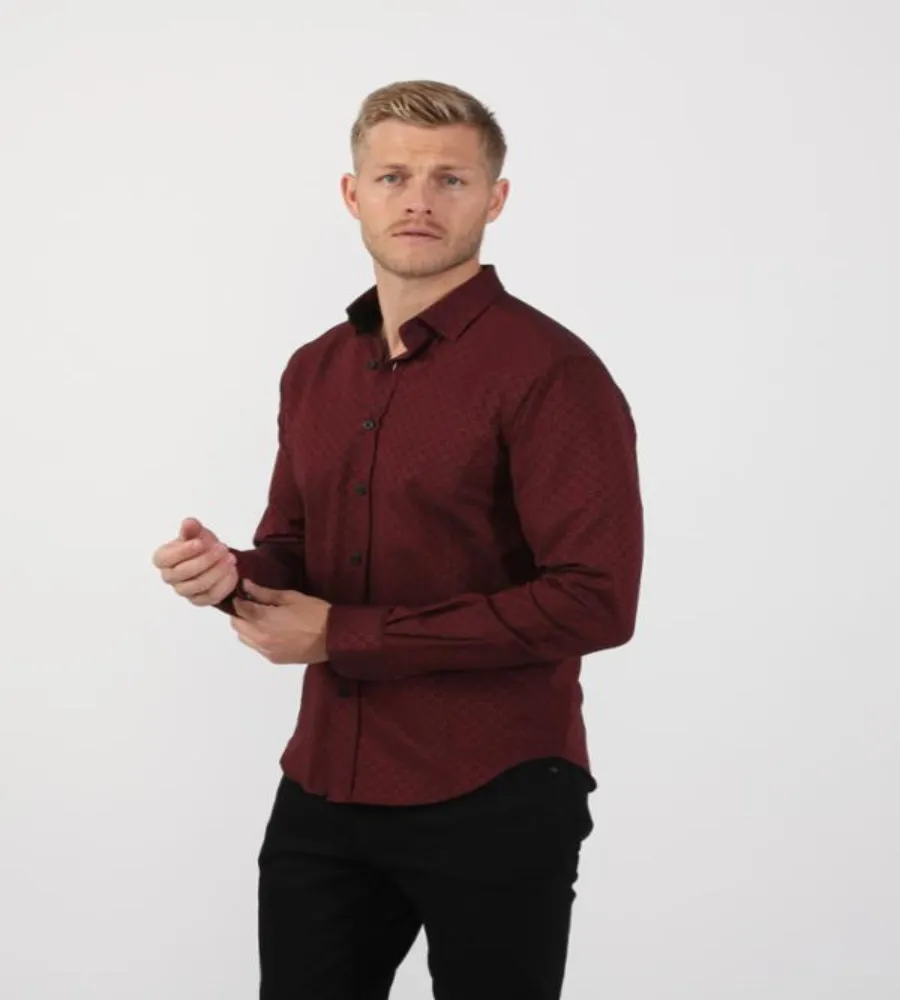 Burgundy Jacquard Button Down Shirt