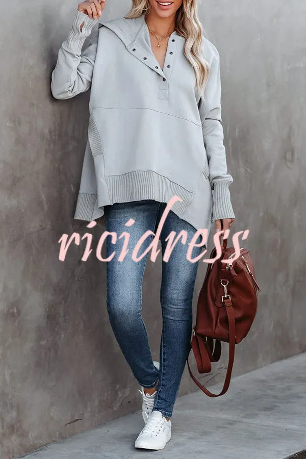 Coffee Perks Cotton Pocketed Henley Hoodie