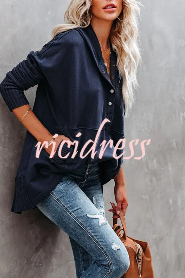 Coffee Perks Cotton Pocketed Henley Hoodie