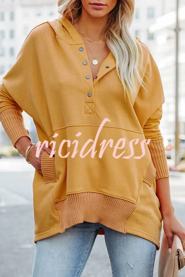Coffee Perks Cotton Pocketed Henley Hoodie