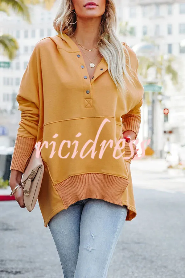 Coffee Perks Cotton Pocketed Henley Hoodie
