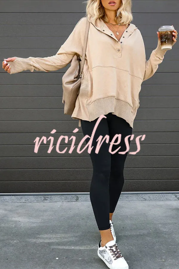 Coffee Perks Cotton Pocketed Henley Hoodie