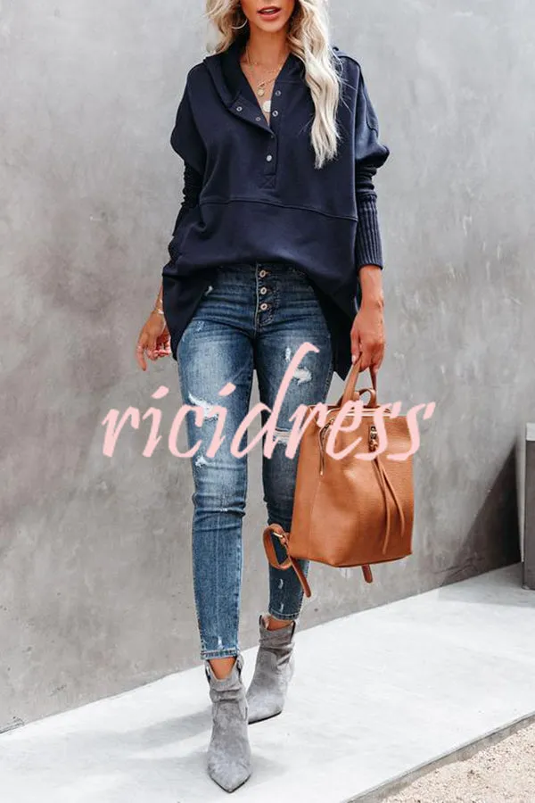 Coffee Perks Cotton Pocketed Henley Hoodie