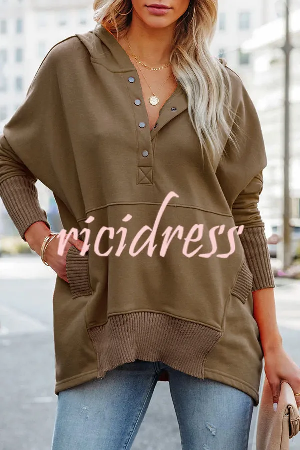 Coffee Perks Cotton Pocketed Henley Hoodie
