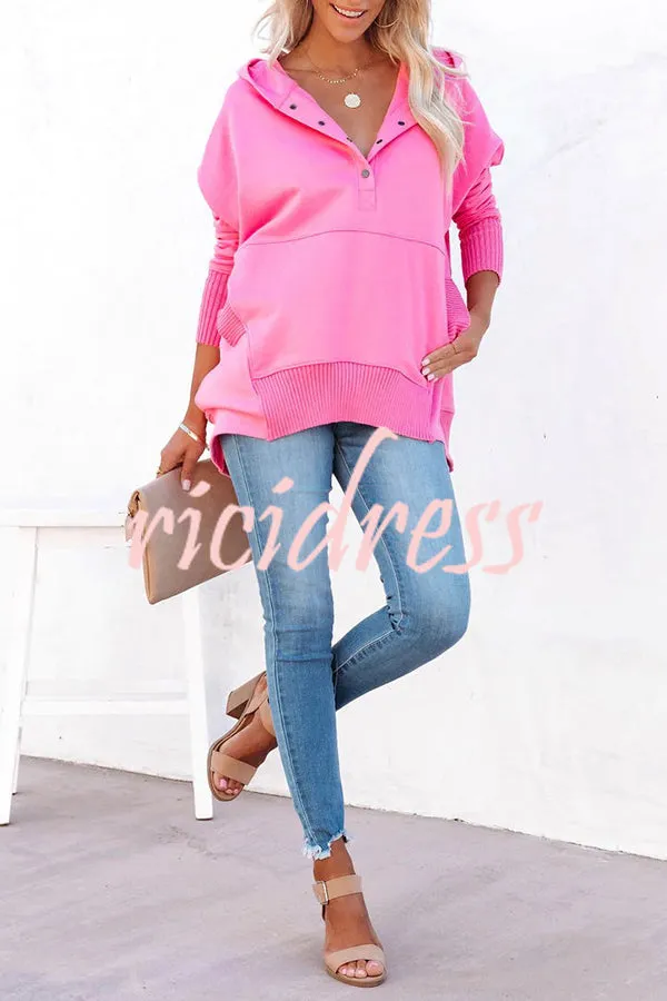 Coffee Perks Cotton Pocketed Henley Hoodie