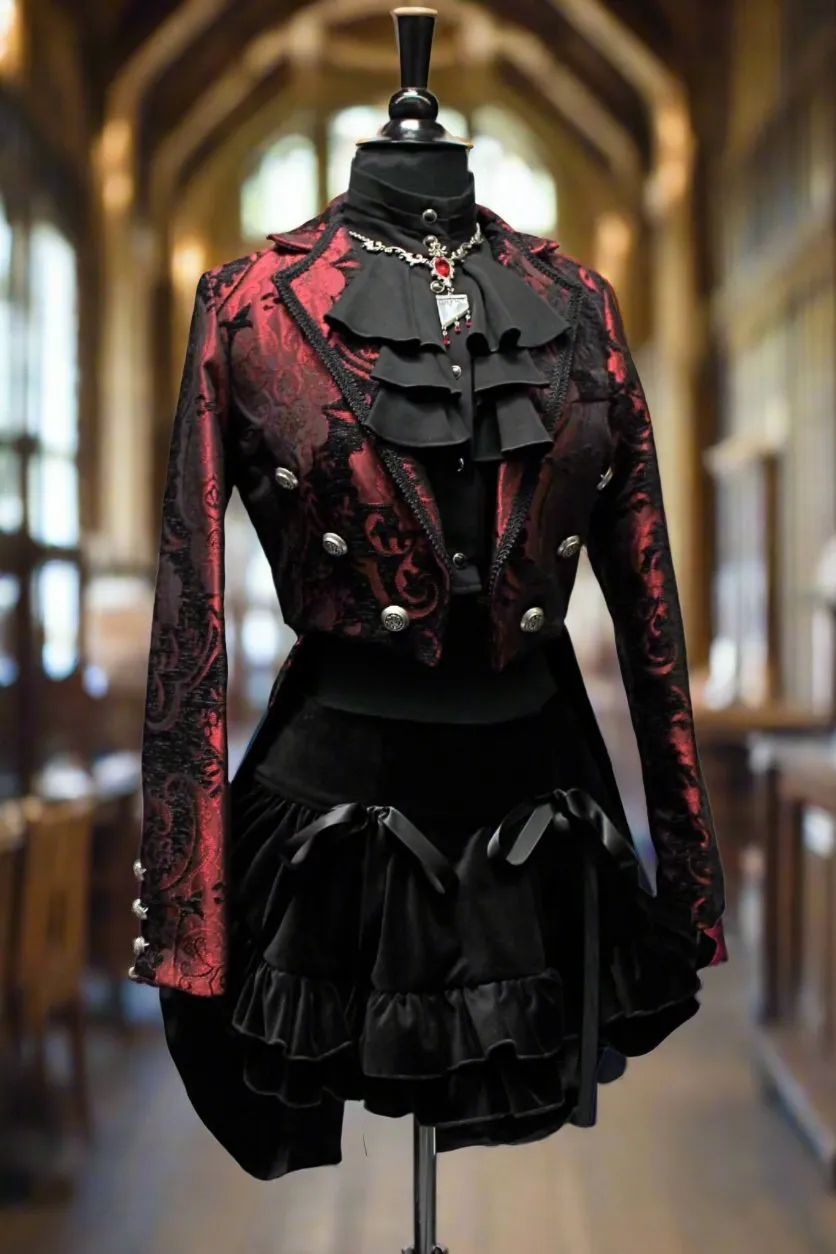 HARLEQUIN TAILCOAT - RED/BLACK TAPESTRY