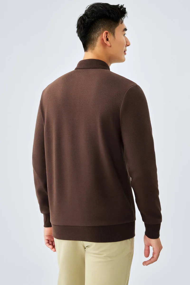 HeatGuard Jacquard Long Sleeve Polo  | Brown BRE054