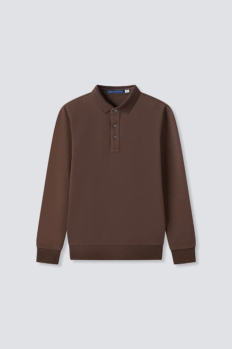 HeatGuard Jacquard Long Sleeve Polo  | Brown BRE054