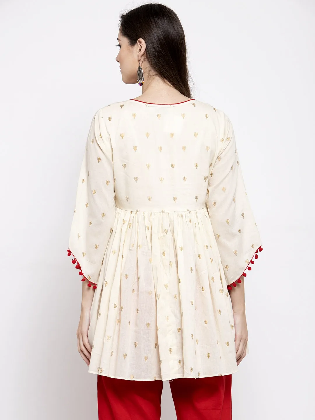 Jashvi Off-White & Red Printed Tunic