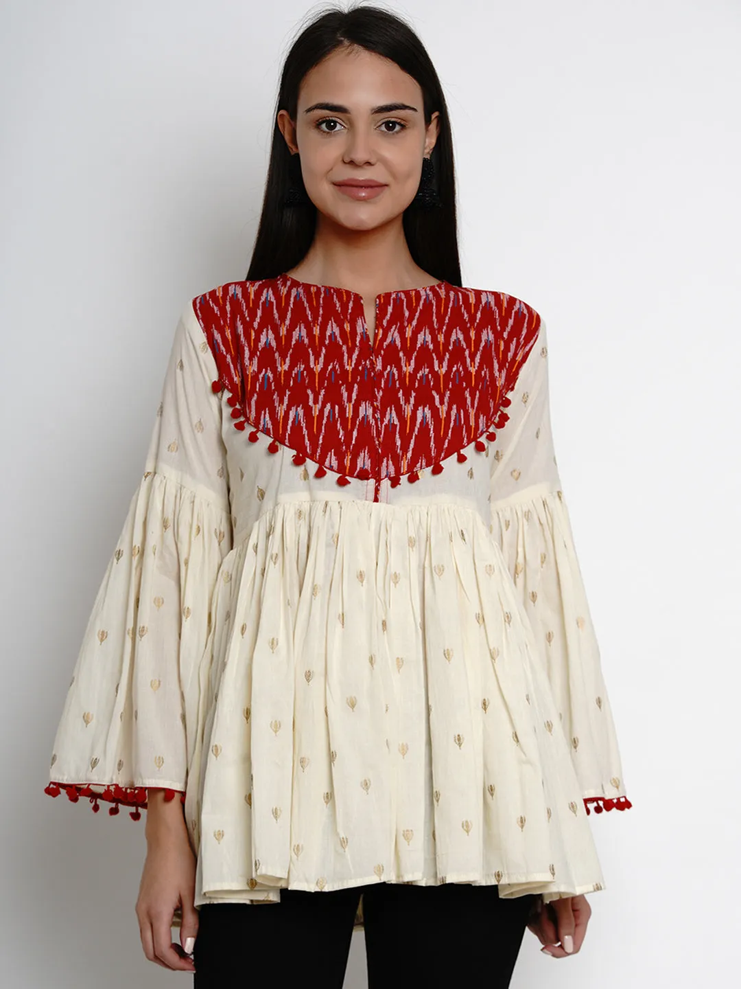 Jashvi Off White Foil Print Tunic