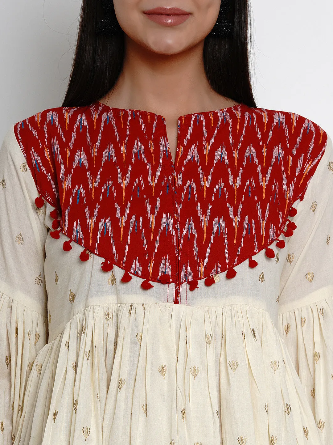 Jashvi Off White Foil Print Tunic