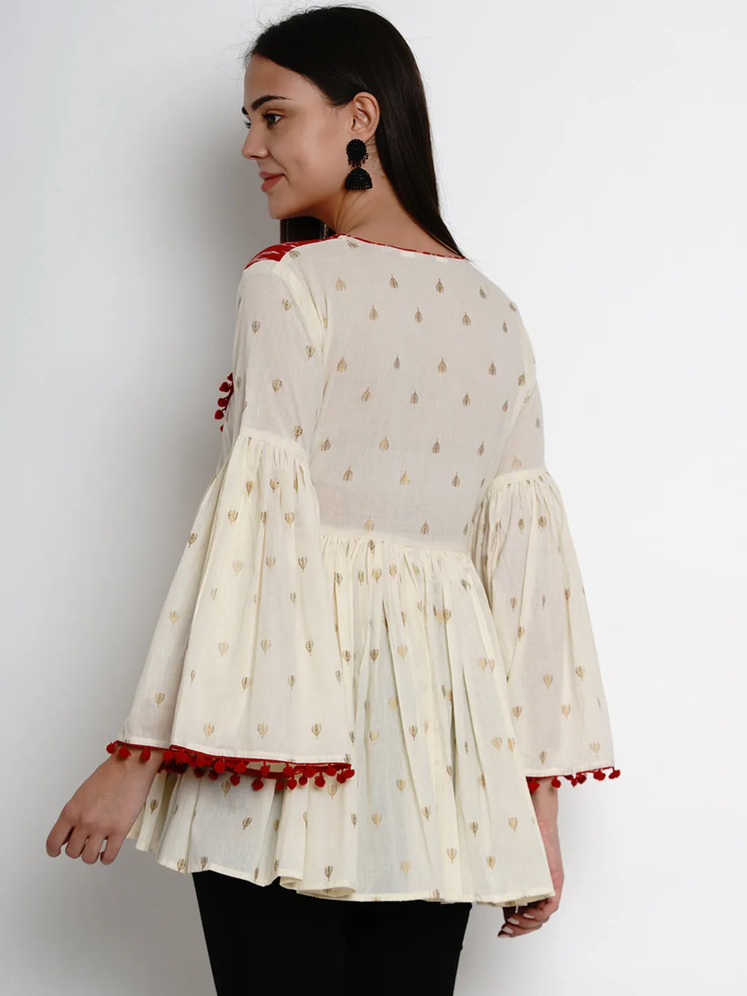 Jashvi Off White Foil Print Tunic