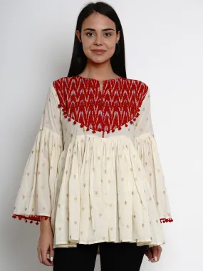 Jashvi Off White Foil Print Tunic