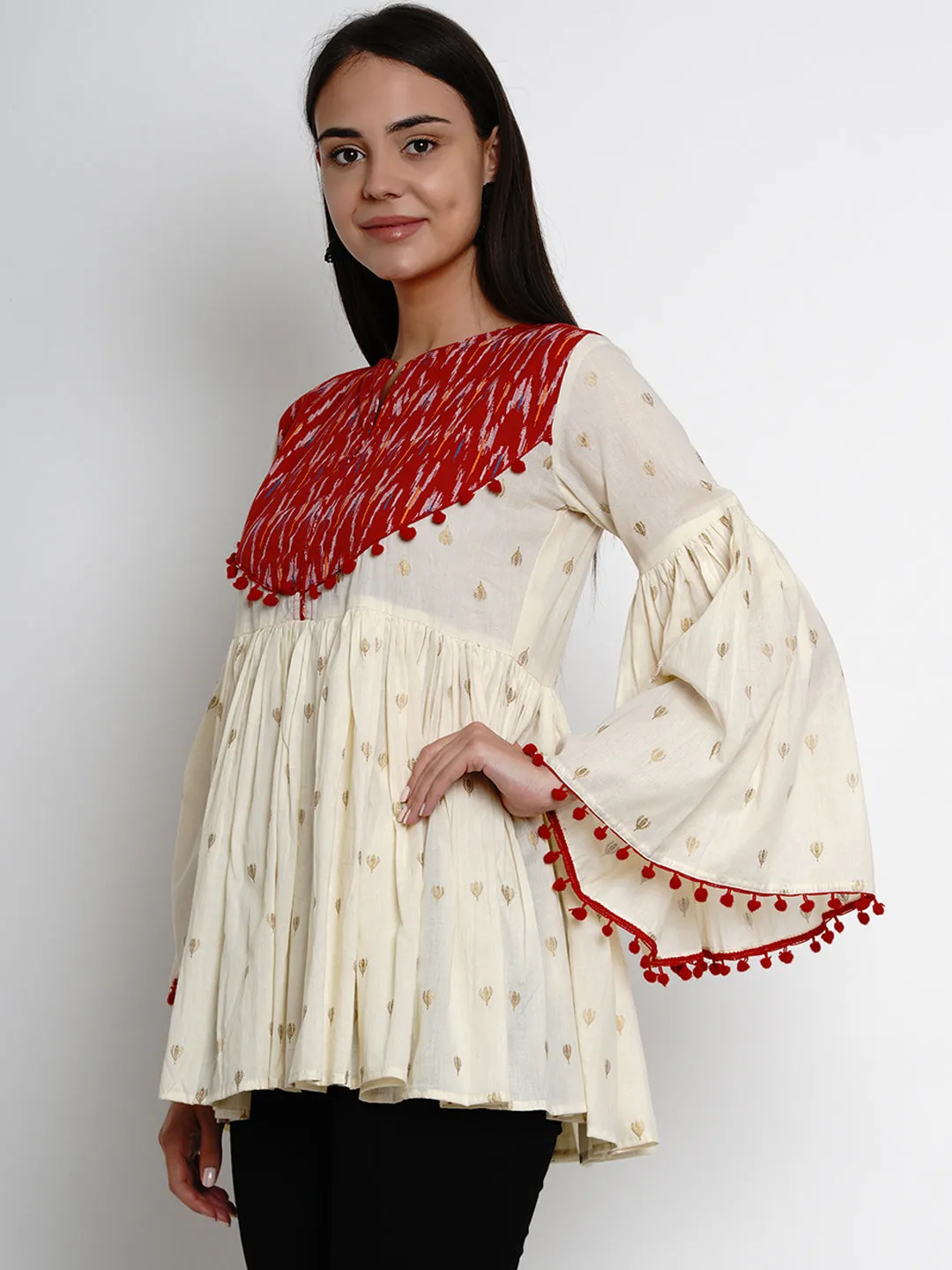 Jashvi Off White Foil Print Tunic