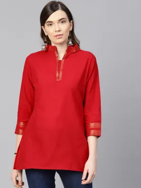 Jashvi Red Mangalagiri Cotton Solid Tunics For Womens