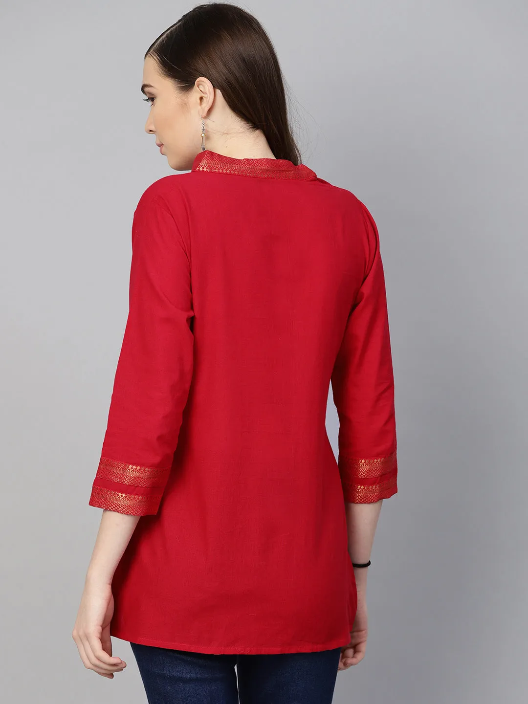 Jashvi Red Mangalagiri Cotton Solid Tunics For Womens