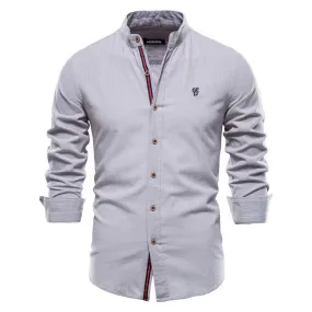 Men's Cotton And Linen Casual Fashion Solid Color Long Sleeve Henley Shirt