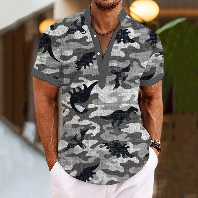 Men's Henley Collar Printed Short Sleeve Shirt 18358545YY