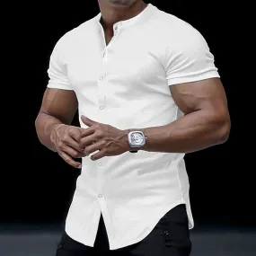 Men's Henley Stand Collar Solid Color Shirt