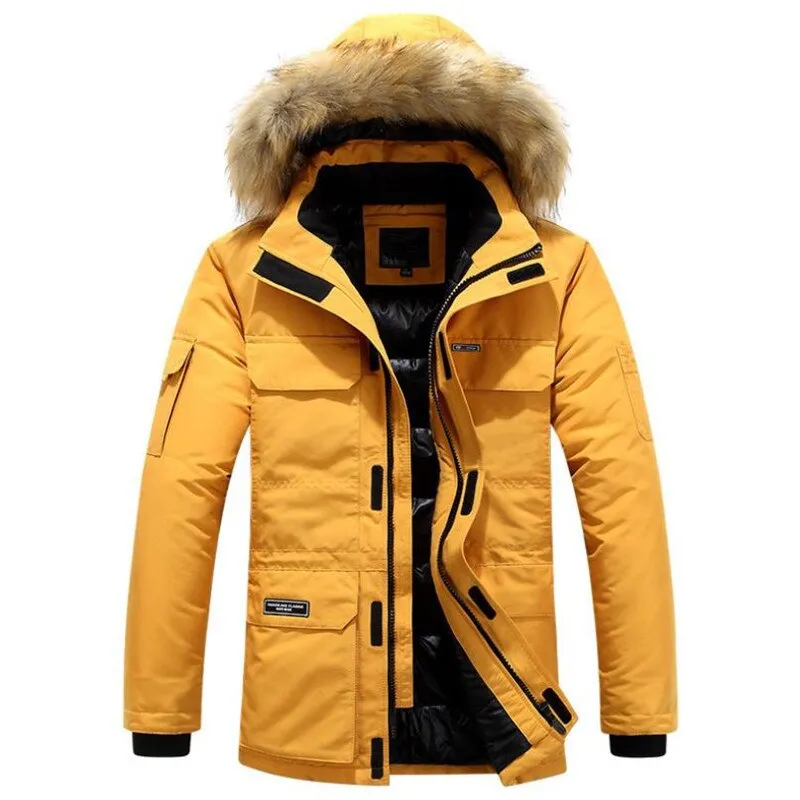 Mens Winter Jacket warm Thick Cotton Multi-pocket Hooded Jacket Male casual Fur Trim Coat men's Down jacket coat Plus size M-6XL