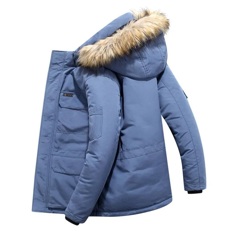 Mens Winter Jacket warm Thick Cotton Multi-pocket Hooded Jacket Male casual Fur Trim Coat men's Down jacket coat Plus size M-6XL