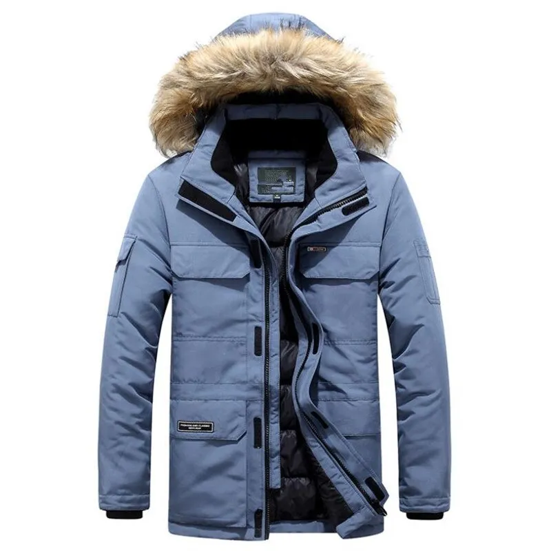Mens Winter Jacket warm Thick Cotton Multi-pocket Hooded Jacket Male casual Fur Trim Coat men's Down jacket coat Plus size M-6XL