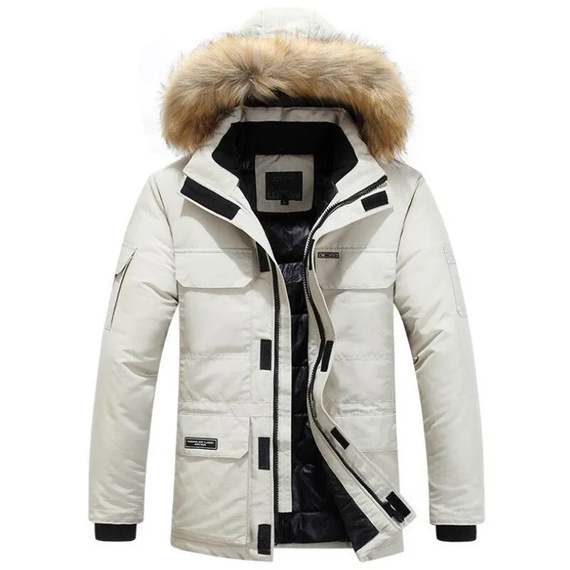 Mens Winter Jacket warm Thick Cotton Multi-pocket Hooded Jacket Male casual Fur Trim Coat men's Down jacket coat Plus size M-6XL