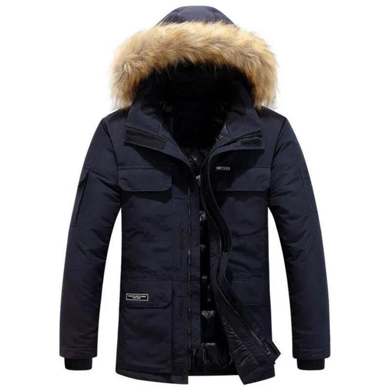 Mens Winter Jacket warm Thick Cotton Multi-pocket Hooded Jacket Male casual Fur Trim Coat men's Down jacket coat Plus size M-6XL