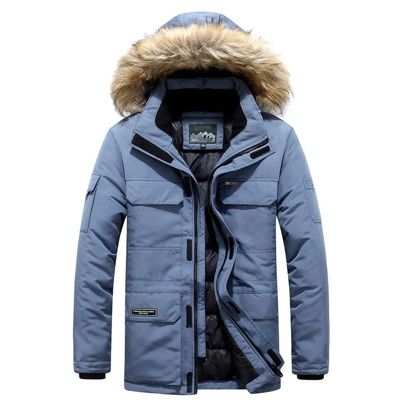 Mens Winter Jacket warm Thick Cotton Multi-pocket Hooded Jacket Male casual Fur Trim Coat men's Down jacket coat Plus size M-6XL