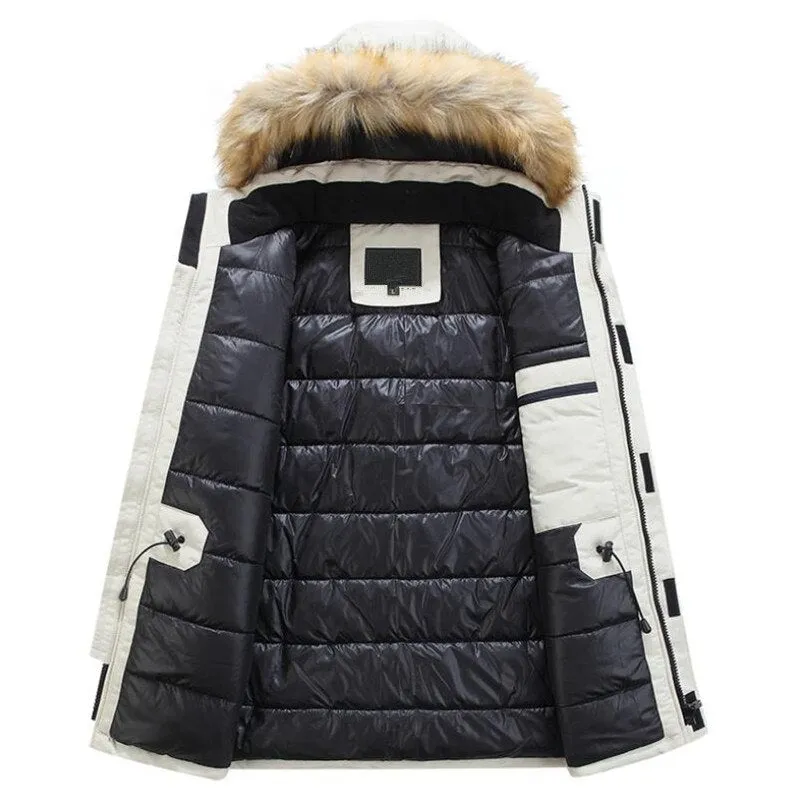 Mens Winter Jacket warm Thick Cotton Multi-pocket Hooded Jacket Male casual Fur Trim Coat men's Down jacket coat Plus size M-6XL