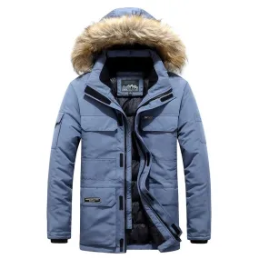 Mens Winter Jacket warm Thick Cotton Multi-pocket Hooded Jacket Male casual Fur Trim Coat men's Down jacket coat Plus size M-6XL