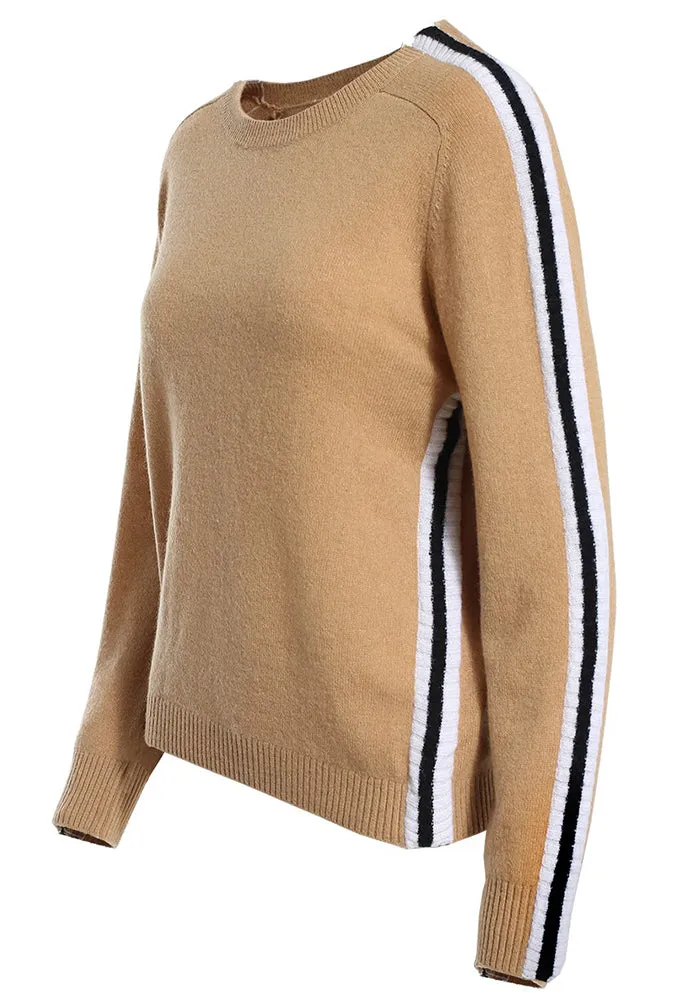 Minnie Rose Cashmere Sport Rib Stripe Crew Neck Sweater