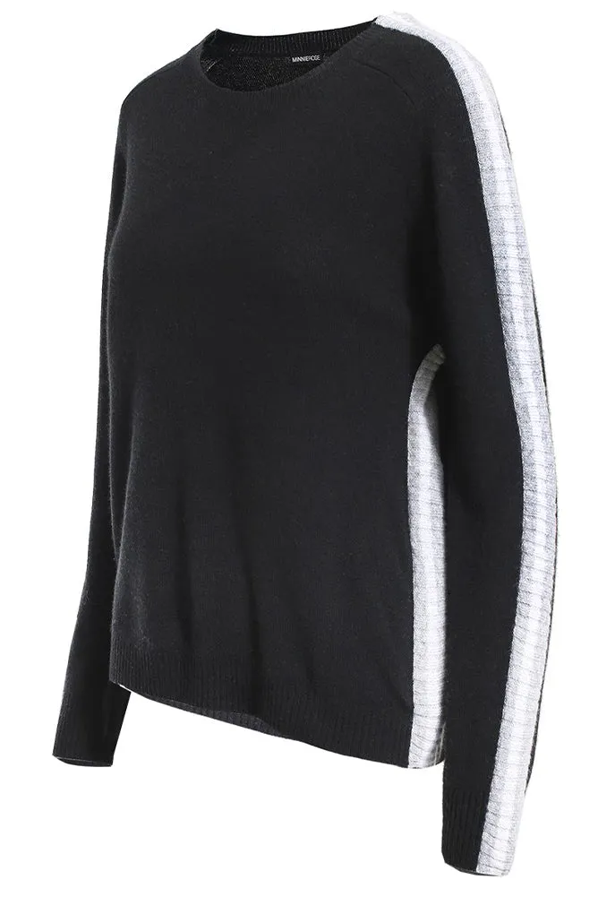 Minnie Rose Cashmere Sport Rib Stripe Crew Neck Sweater