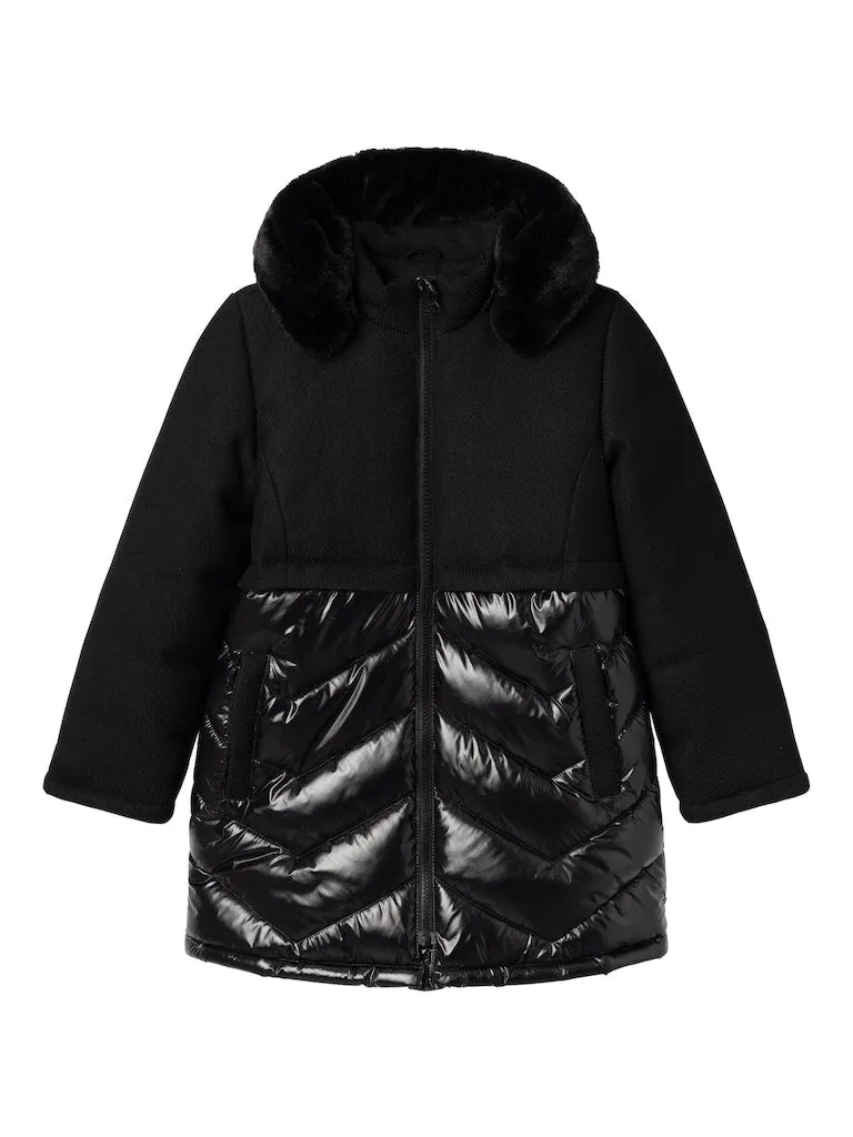 Name it Girls Black Hooded Winter Coat