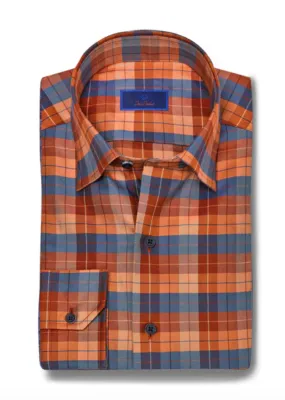 Pumpkin Herringbone Plaid Shirt | David Donahue