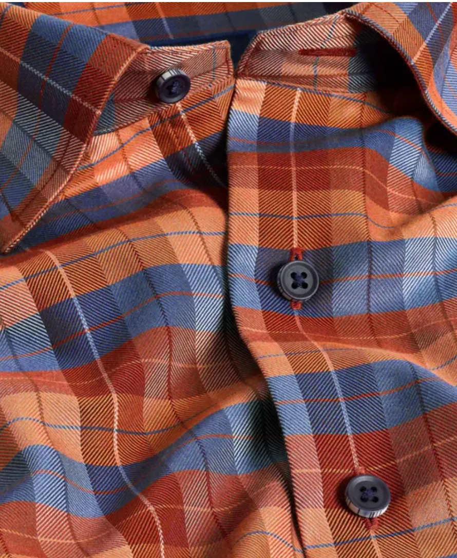 Pumpkin Herringbone Plaid Shirt | David Donahue