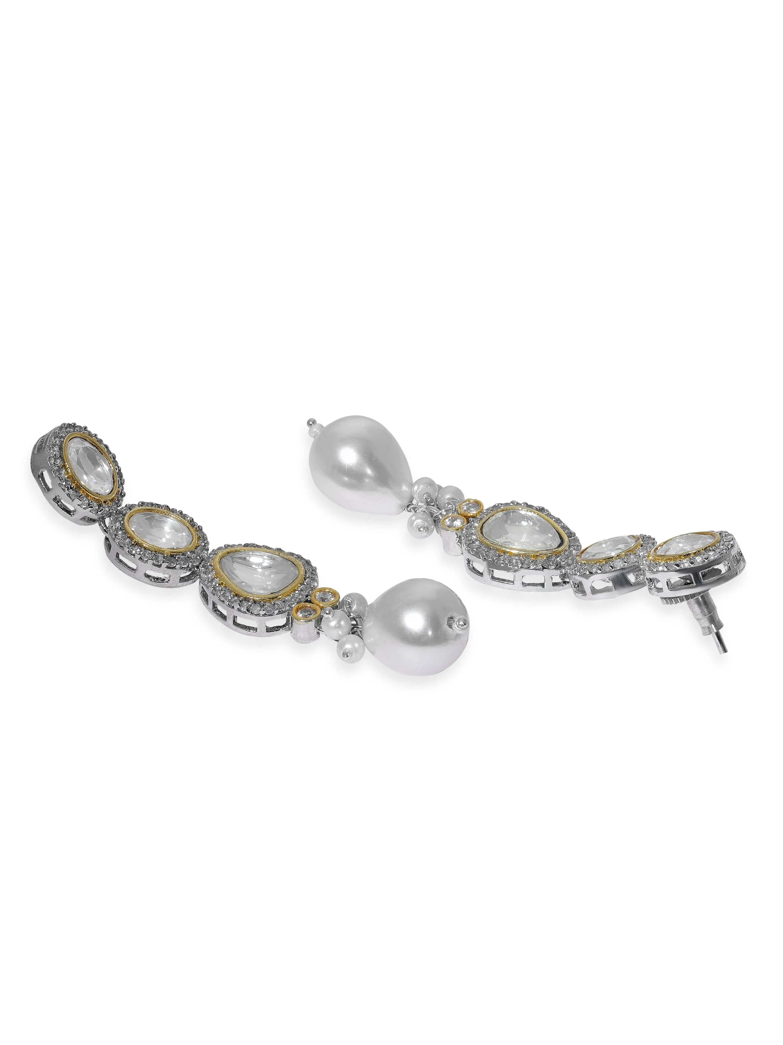 Rubans Elegant Pearl & Kudan Stone Wedding Necklace Set