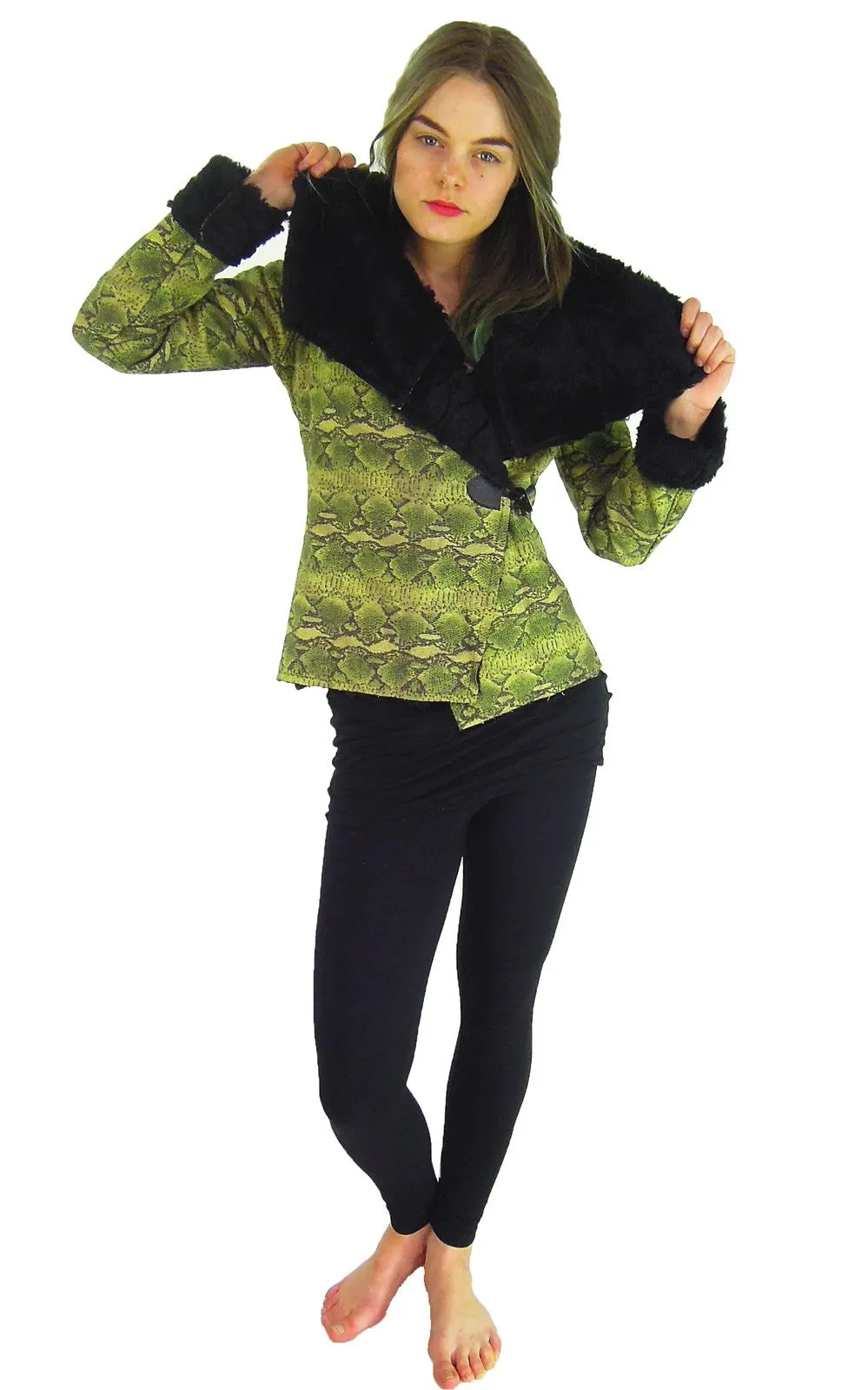 Snake Print Faux Fur Jacket