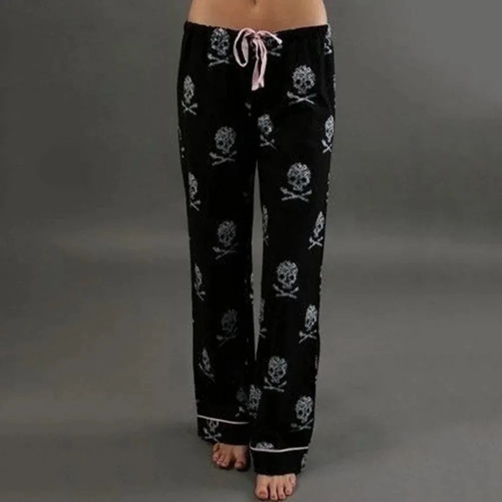 Summer Women Pants Palazzo High Waist Trousers Skull Printed Pajama At Home Casual Palazzo Leggings Trouser Wide Leg Long Pants